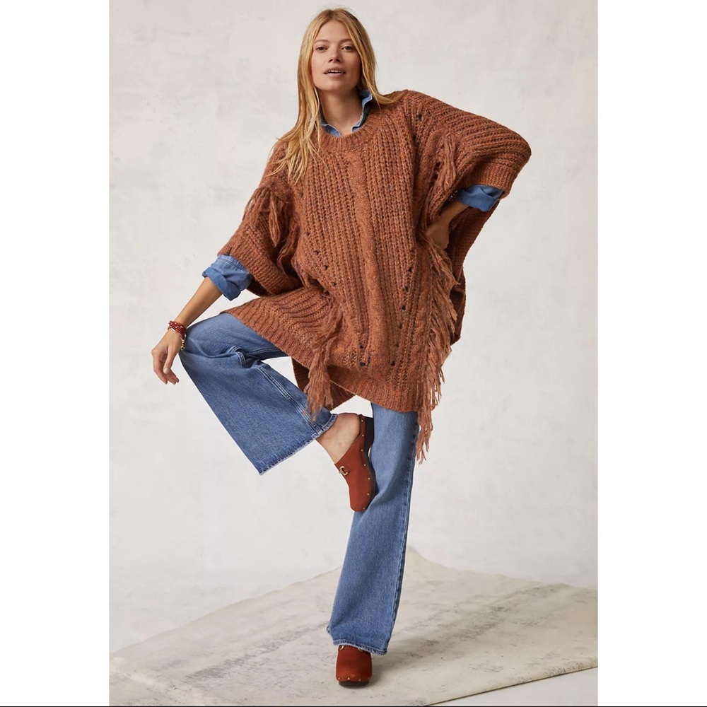 Anthropologie Marled Fringe Poncho - One Size Fits All - NWT